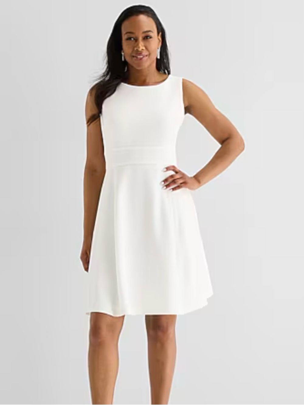 Evan Picone Classic Sleeveless Fit-and-Flare Dress in White